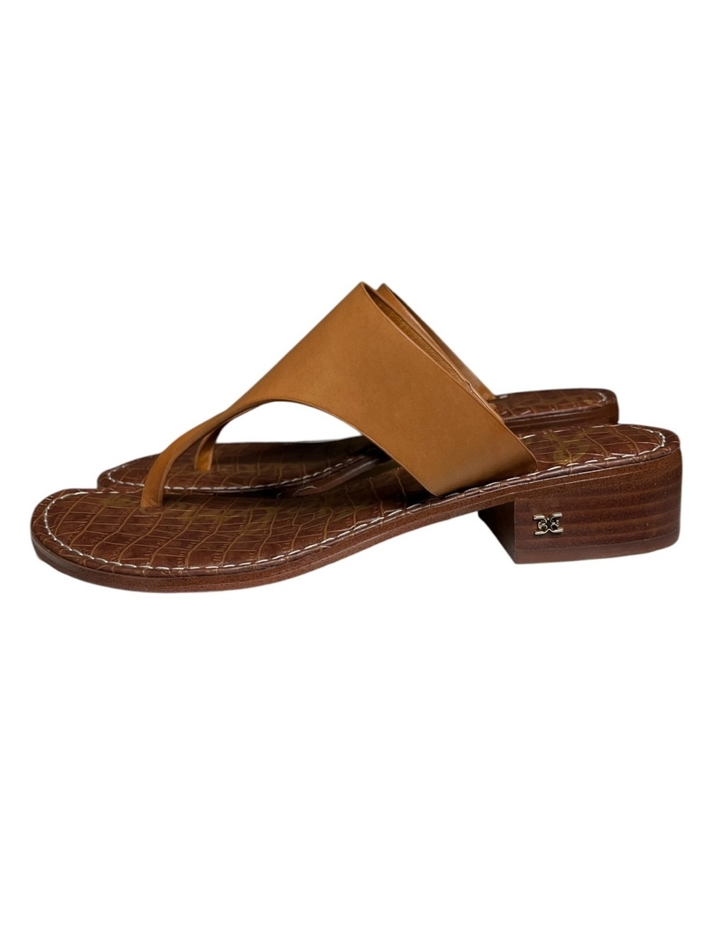 🌻NEW w/box Sam Edelman Jaynee Brown Leather T Strap Thong Sandals Slip On 8.5
